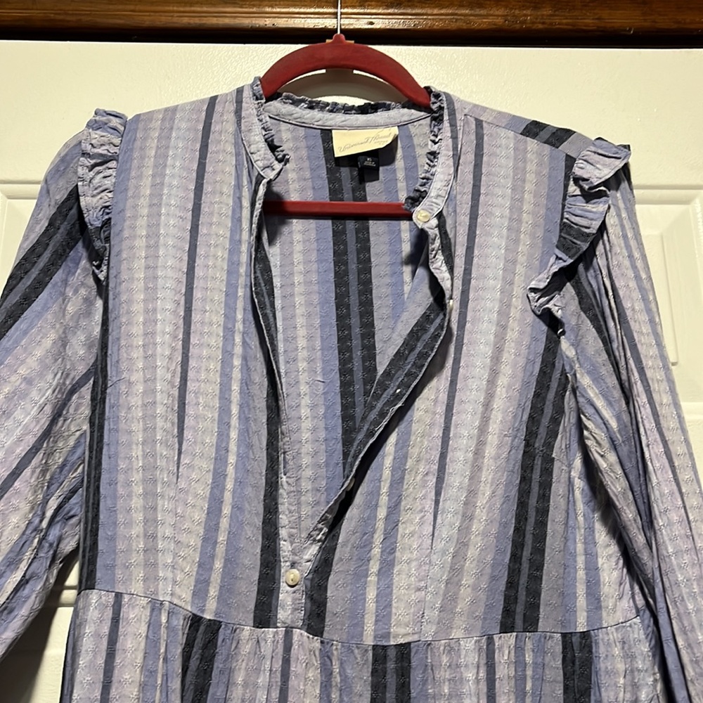 Universal Thread XS S M Blue Lavender Striped button up long sleeve Midi dress - Picture 3 of 16